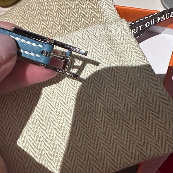 BNIB Authentic Hermes Behapi Double Tour Bracelet Blue Jean/Biscuit Palladium HW - Picture 8 of 9